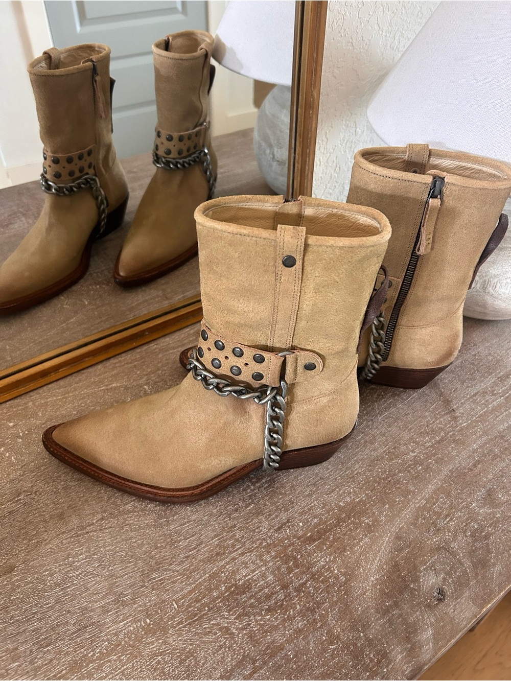 New Free People Aiden Chain Moto Boots Suede - Picture 4 of 8